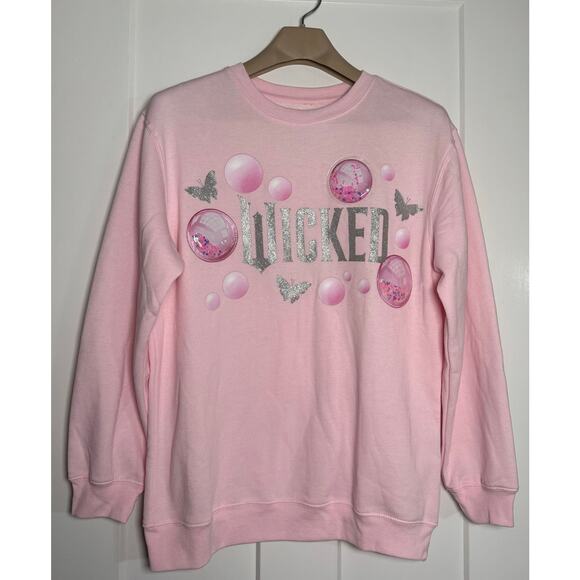 WICKED Pink Crewneck Sweatshirt Pink Bubble Stars Size LARGE - Picture 1 of 10